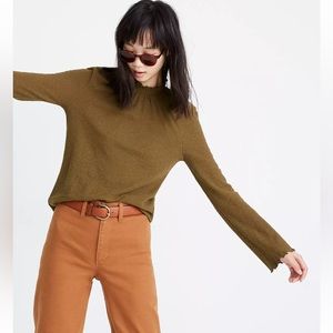 Texture & Thread by Madewell Ruffled Mockneck Olive Green Top